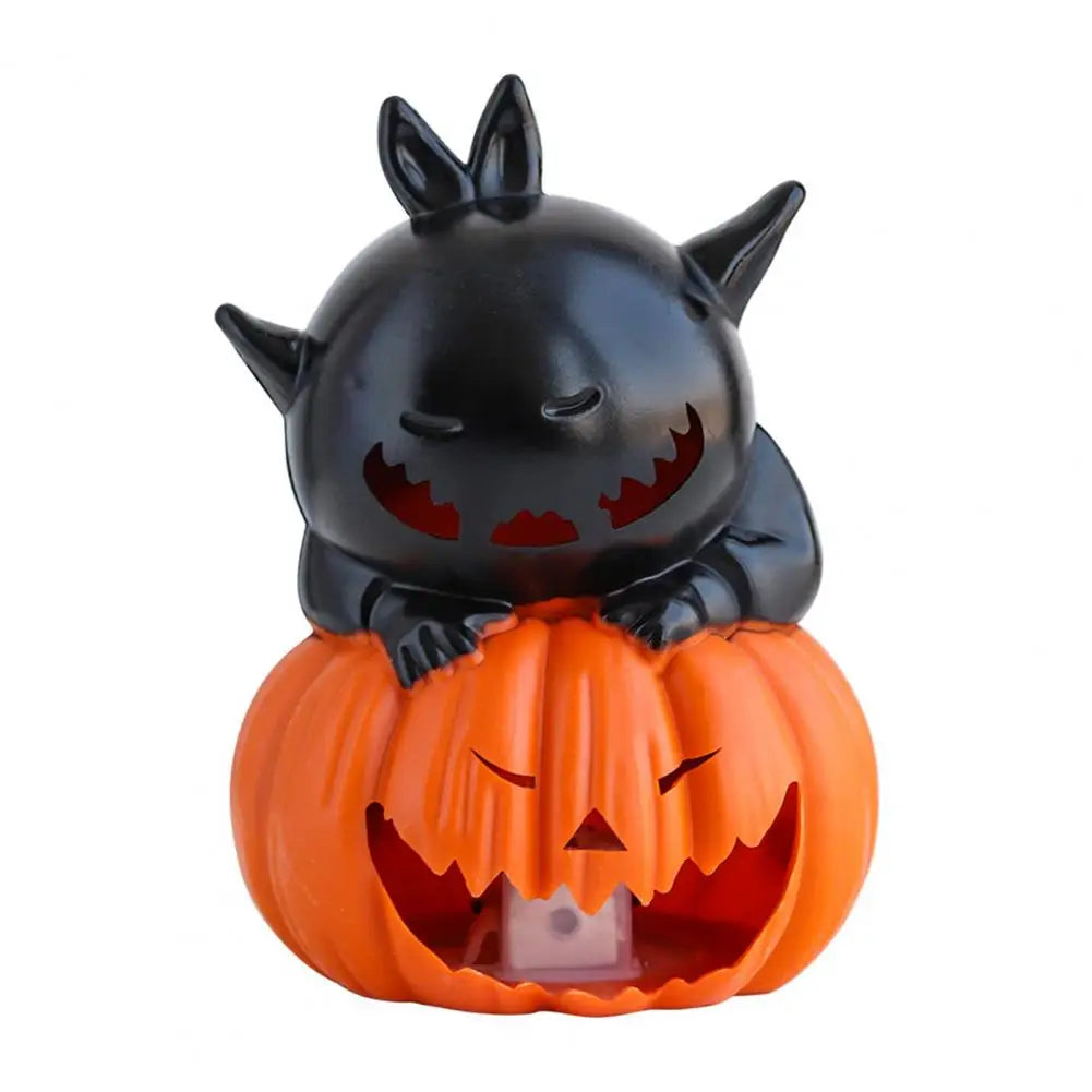 Easy to Set Up Halloween Decor Spooky Halloween Tabletop Decor Black Cat on Pumpkin Statue with Led Light Eyeball Candle Holder