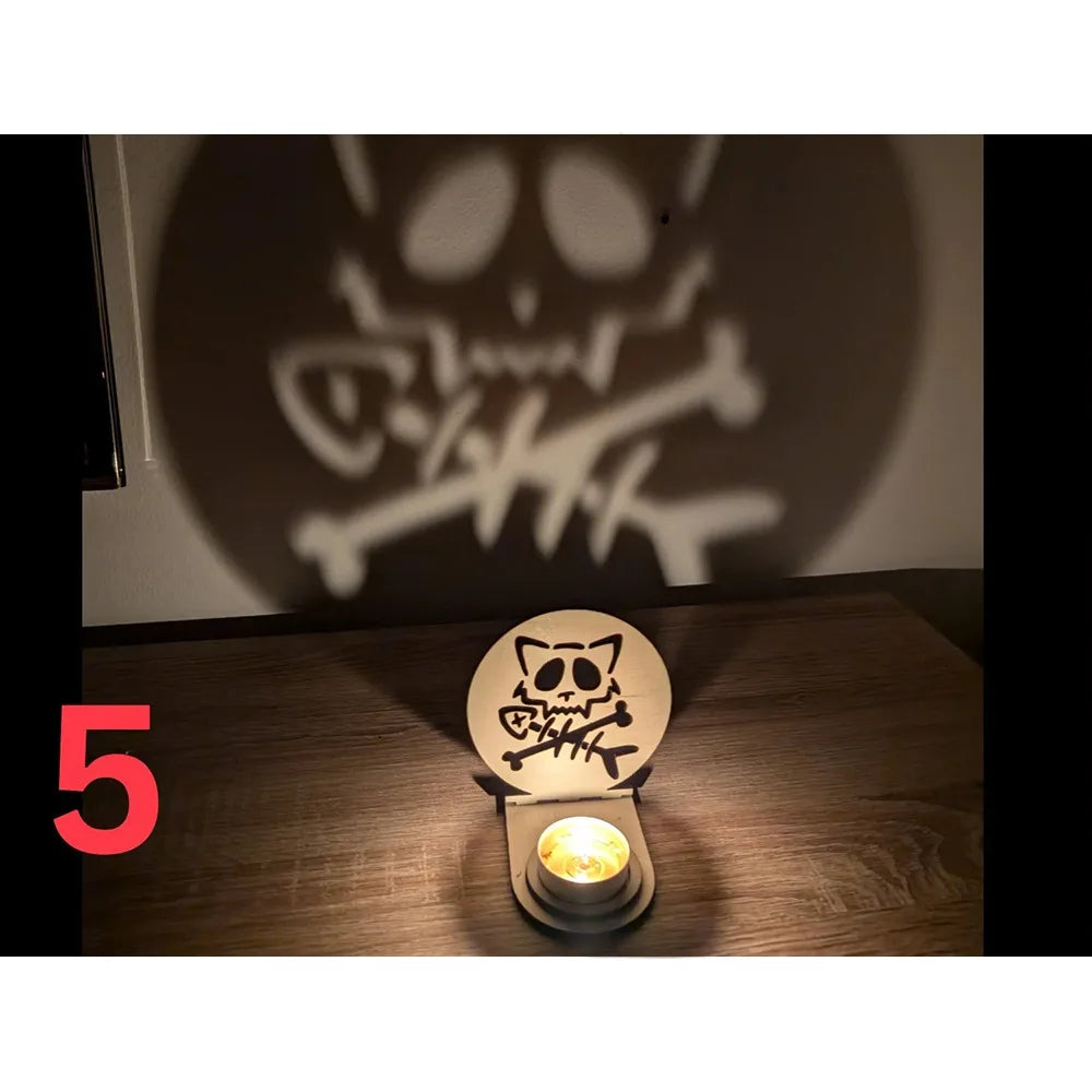 Halloween Skeleton Cat Tealight Candle Holder Shadow Caster Decorations Metal Desk Candlestick Holder Tabletop Decorative