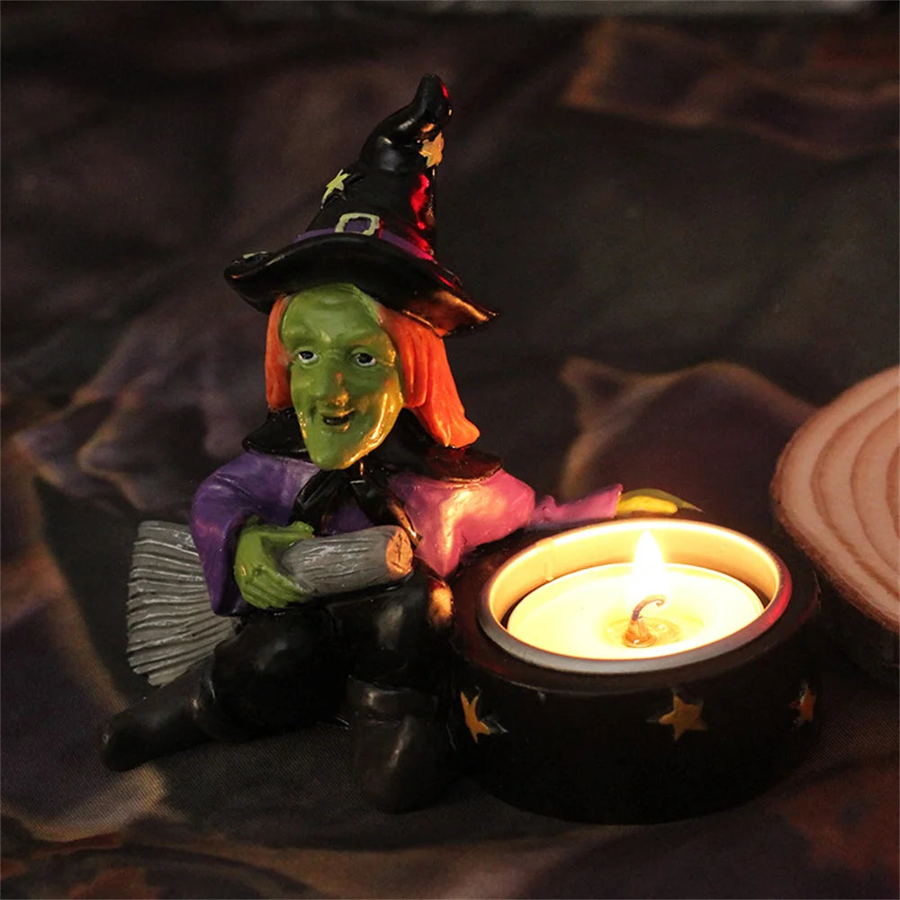 Halloween Decoration Indoor Candle Holder Resin Skeleton witch Candlestick Gothic Decorative Holder for Day of The Dead Skull