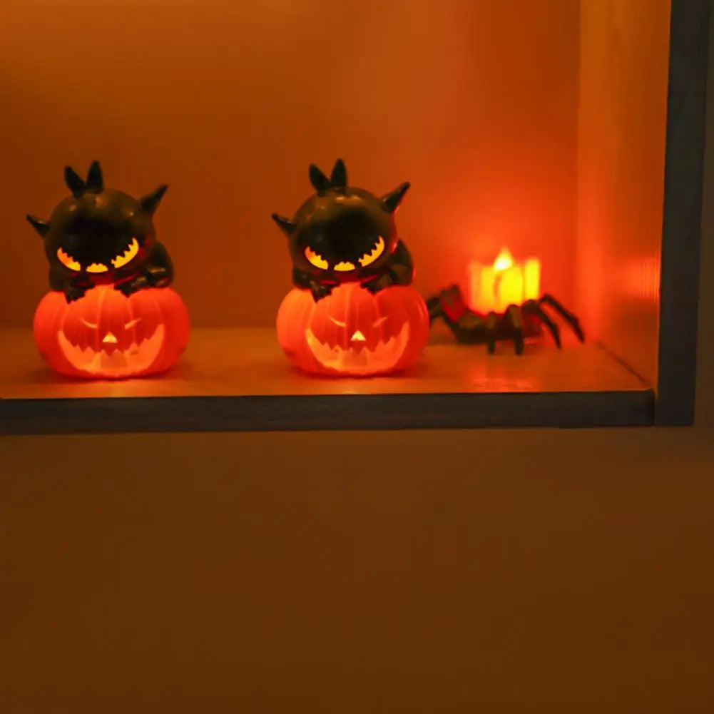 Easy to Set Up Halloween Decor Spooky Halloween Tabletop Decor Black Cat on Pumpkin Statue with Led Light Eyeball Candle Holder