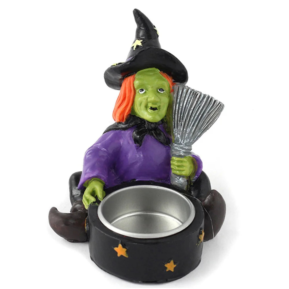 Halloween Decoration Indoor Candle Holder Resin Skeleton witch Candlestick Gothic Decorative Holder for Day of The Dead Skull