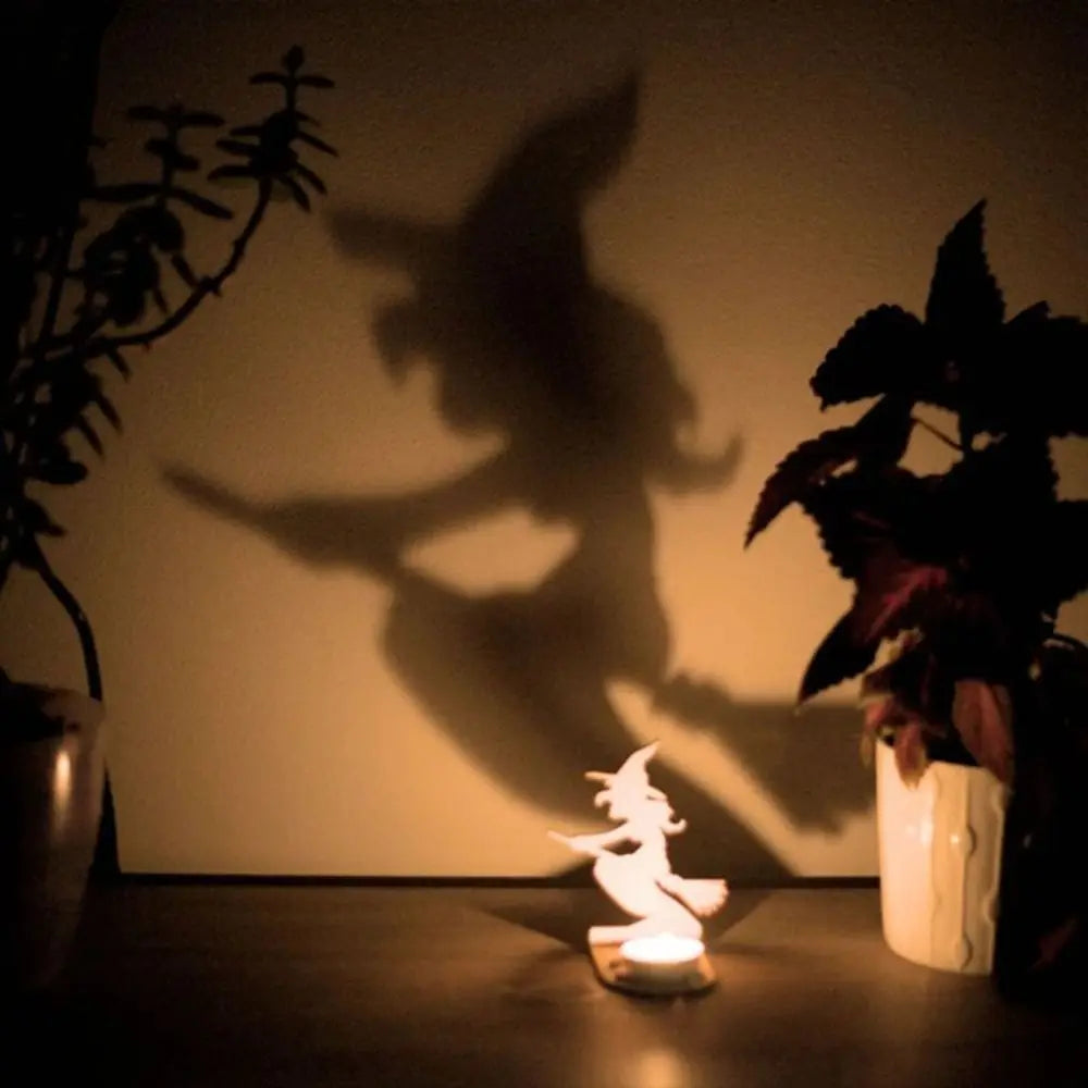 Halloween Skeleton Cat Tealight Candle Holder Shadow Caster Decorations Metal Desk Candlestick Holder Tabletop Decorative