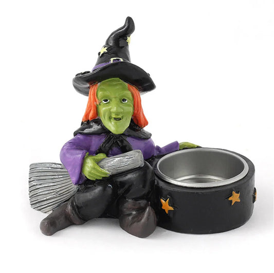 Halloween Decoration Indoor Candle Holder Resin Skeleton witch Candlestick Gothic Decorative Holder for Day of The Dead Skull