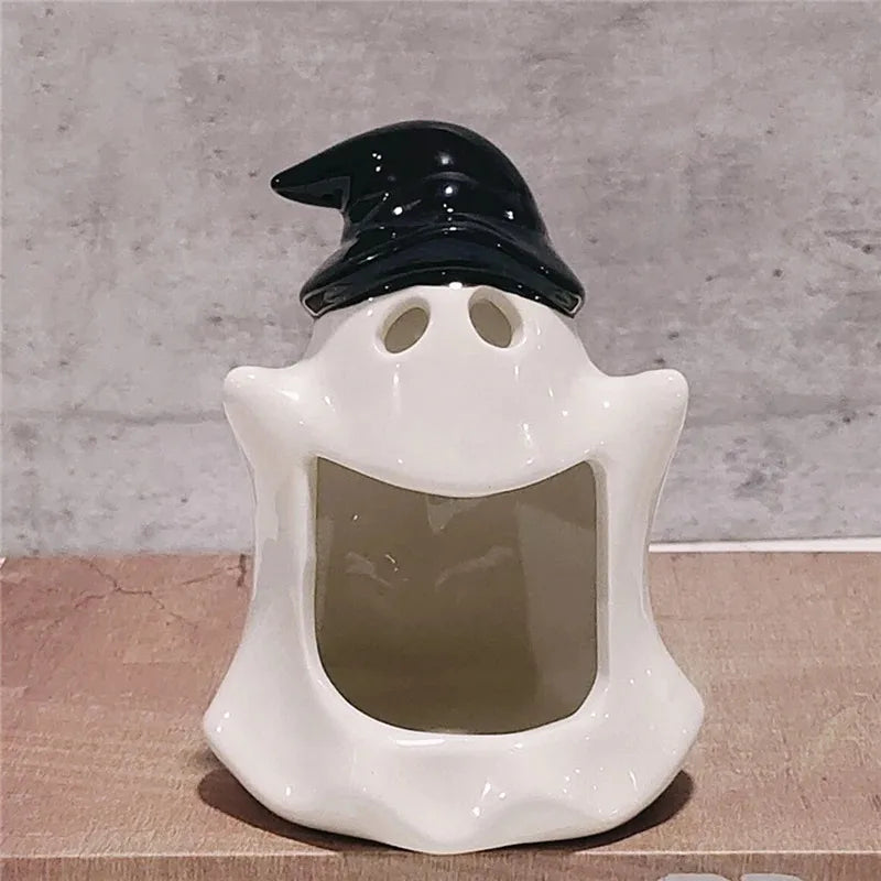 Small Cute Ghost Candle Holder, Handmade Ceramic Style, Ashtray Function, Halloween Decorations, Home Ornament