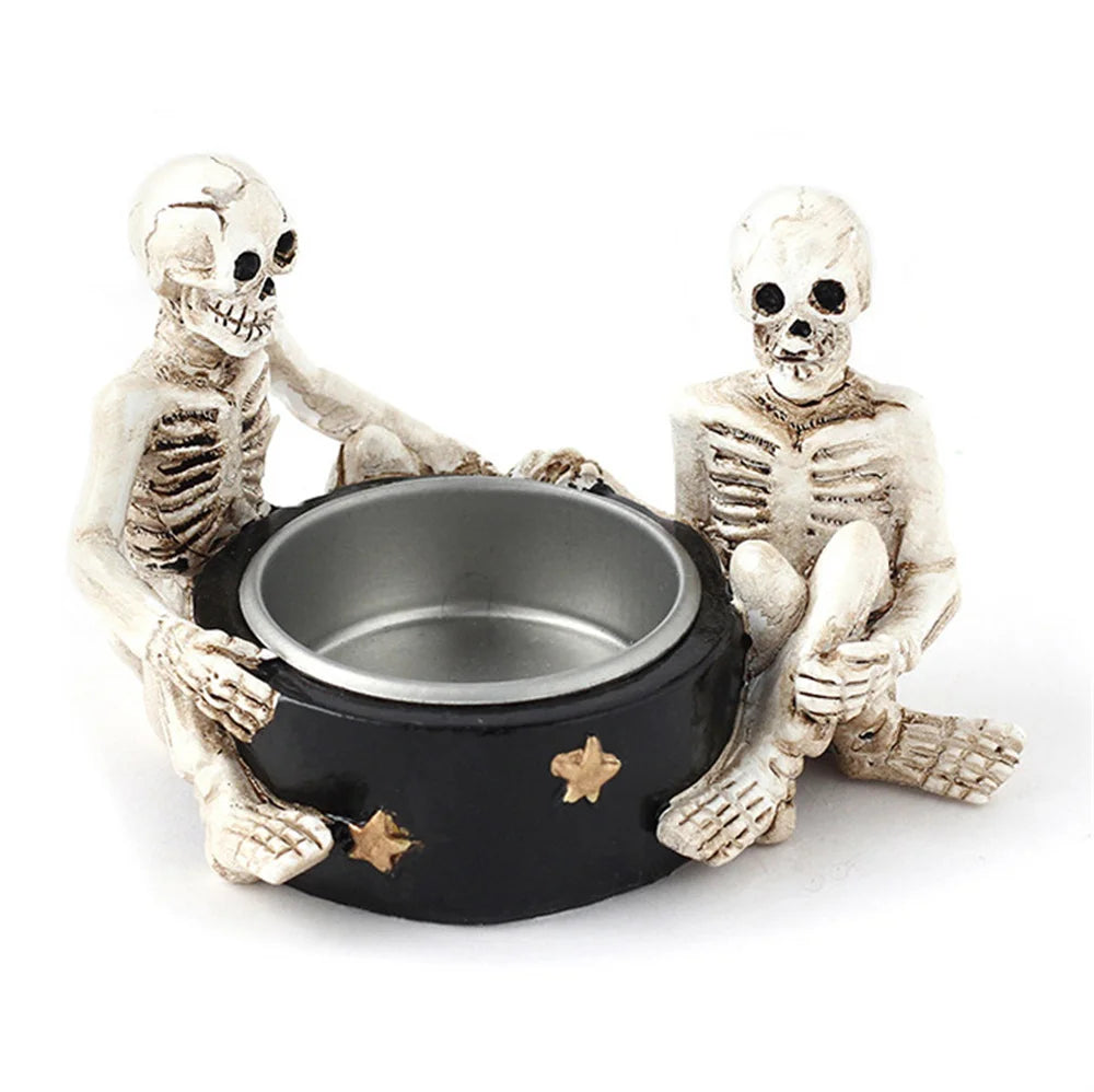 Halloween Decoration Indoor Candle Holder Resin Skeleton witch Candlestick Gothic Decorative Holder for Day of The Dead Skull