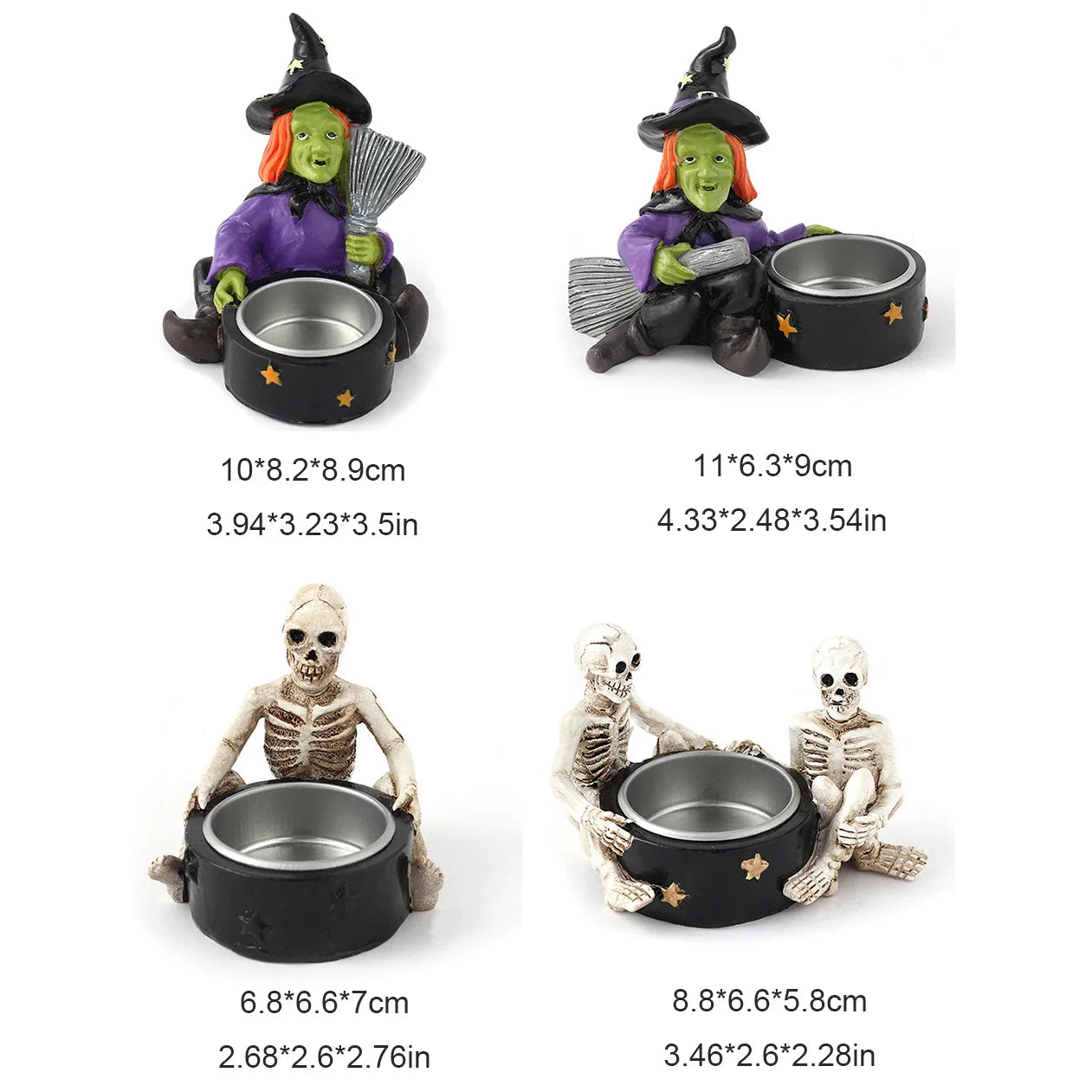Halloween Decoration Indoor Candle Holder Resin Skeleton witch Candlestick Gothic Decorative Holder for Day of The Dead Skull