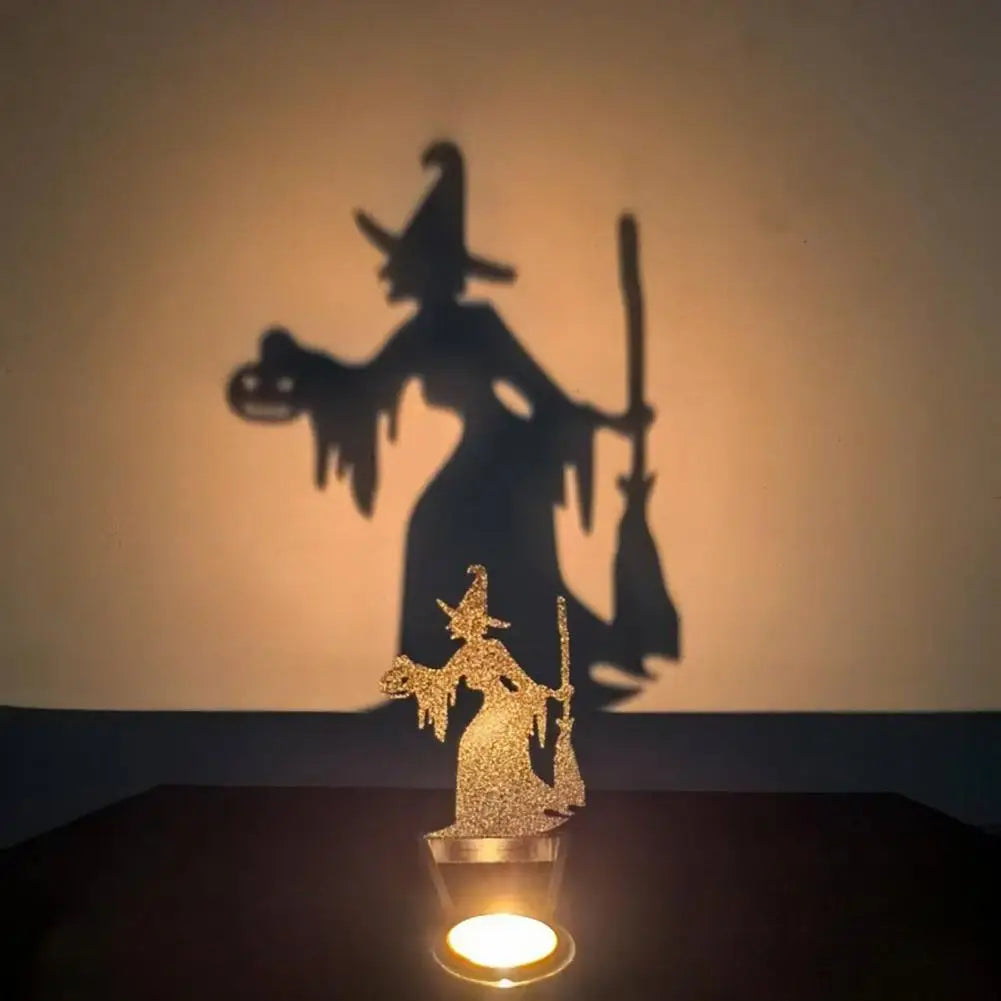 Halloween Shadow Candle Holder Spooky Grim Reaper Candlestick Pumpkin Bat Witch Ghost Shadow Tealight Candle Stand Home Decor