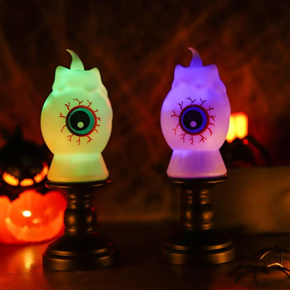 Easy to Set Up Halloween Decor Spooky Halloween Tabletop Decor Black Cat on Pumpkin Statue with Led Light Eyeball Candle Holder