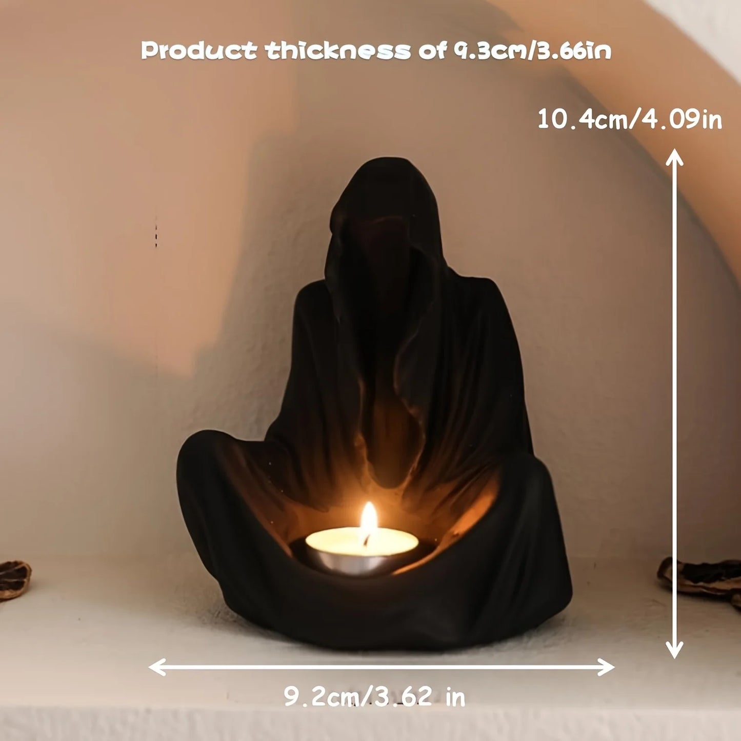 Mysterious Cloak Candelabra with Gothic Dark Knight Grim Reaper Statue,Halloween Atmosphere Decor,Creative Desktop Candle Holder