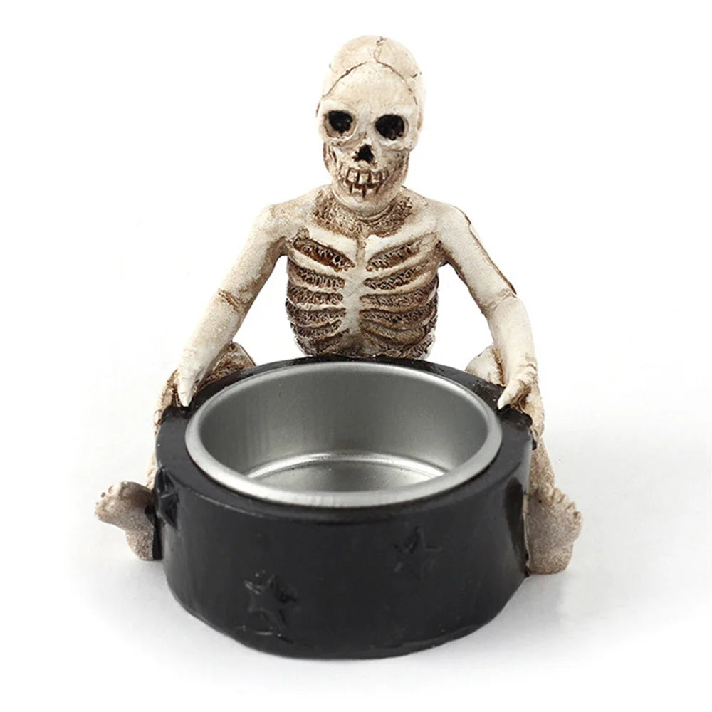 Halloween Decoration Indoor Candle Holder Resin Skeleton witch Candlestick Gothic Decorative Holder for Day of The Dead Skull