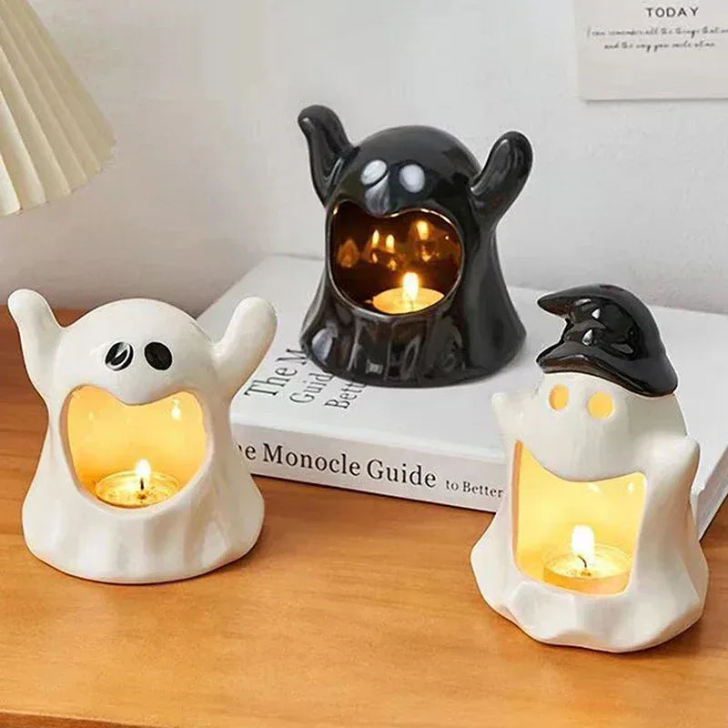 Small Cute Ghost Candle Holder, Handmade Ceramic Style, Ashtray Function, Halloween Decorations, Home Ornament