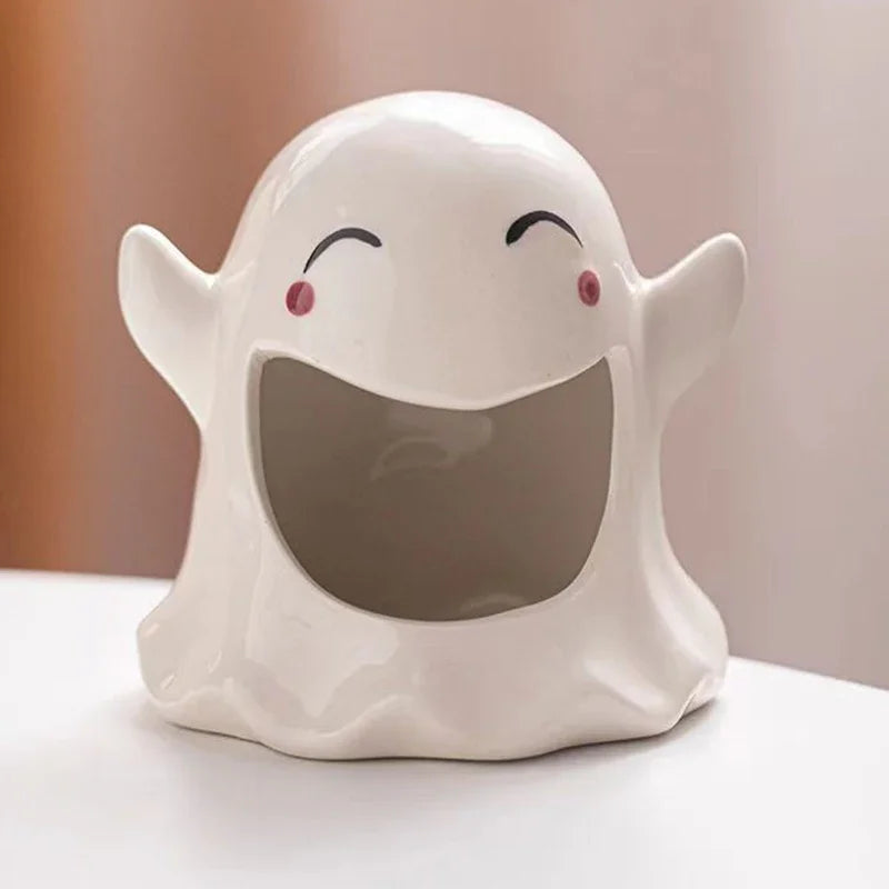 Ceramic Halloween Ghost Candle Holder Cute Rabbit Figurine Scented Candle Holder Home Table Candlestick Decorative Ornaments