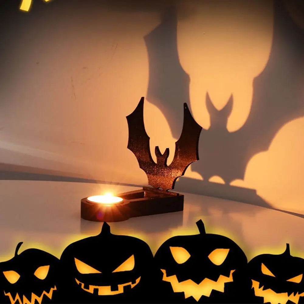 Black Halloween Candle Holder Iron Party Supplies Terror Shadow Projection Candlestick Halloween Decoration Festival Ornament