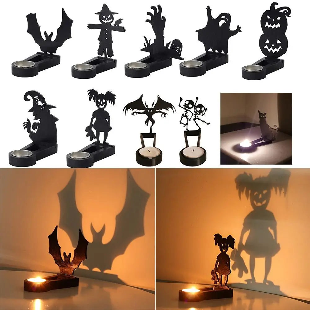 Black Halloween Candle Holder Multi-shape Iron Terror Shadow Projection Candlestick Party Supplies Halloween Decoration