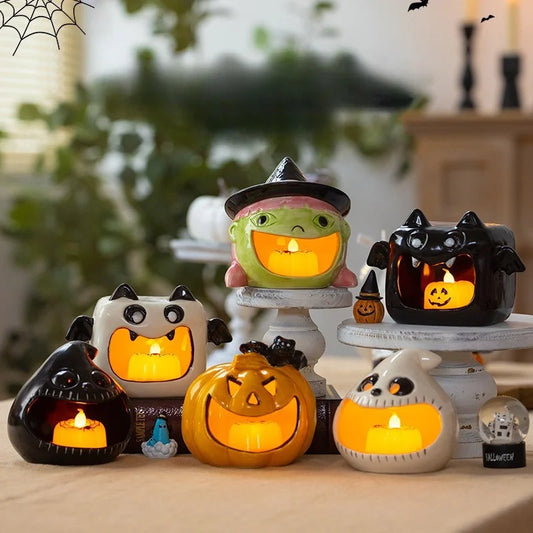 Pumpkin Lantern Halloween Funny Candlestick Ceramic Aromatherapy Candle Holder Halloween Home Party Atmosphere Desktop Decor