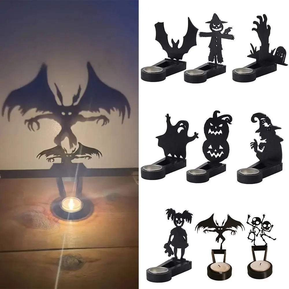 Black Halloween Candle Holder Iron Party Supplies Terror Shadow Projection Candlestick Halloween Decoration Festival Ornament