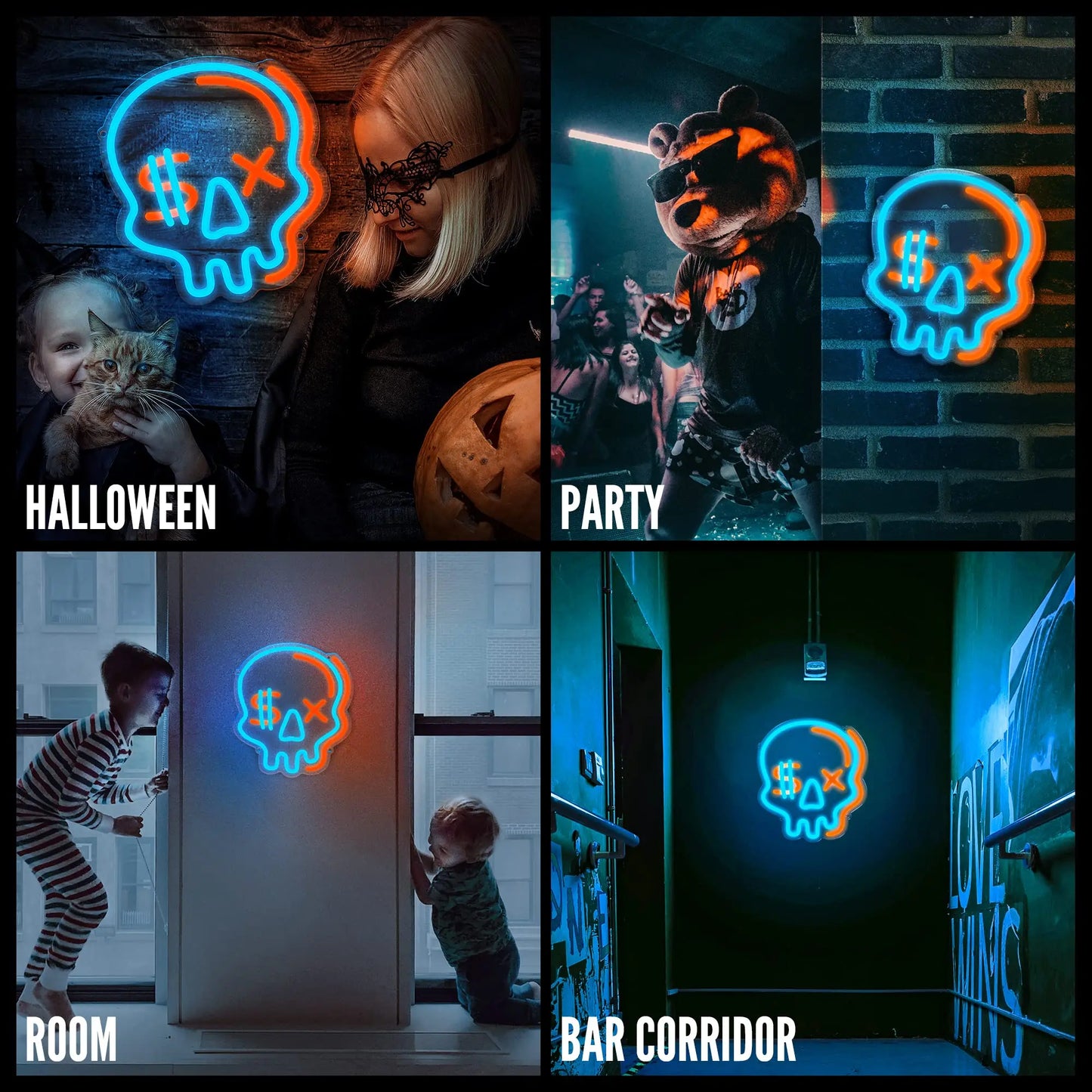 Halloween Neon Sign for Boys Room, Cool Skull Led Signs Kids Bedroom Decor, 6 Dimmable USB Powered Led Lights for Teenage Gamer
