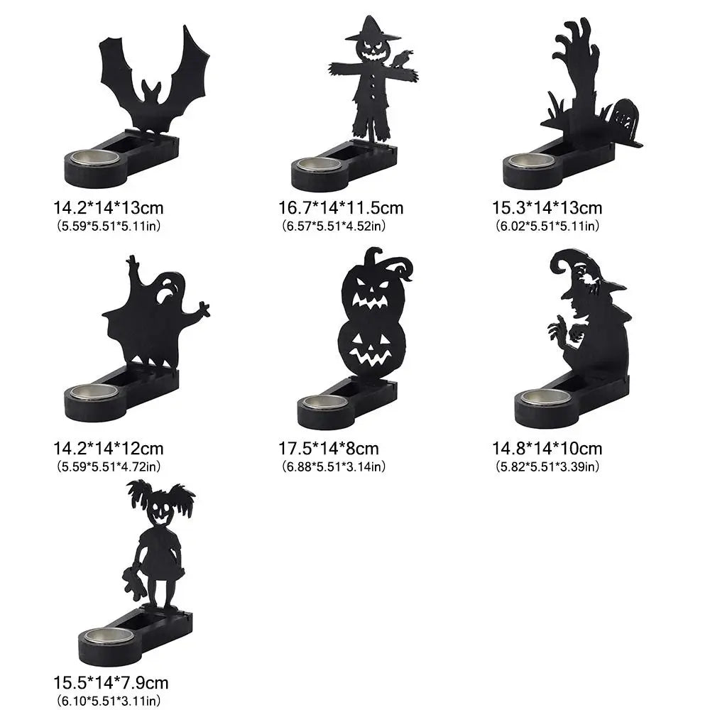 Black Halloween Candle Holder Multi-shape Iron Terror Shadow Projection Candlestick Party Supplies Halloween Decoration