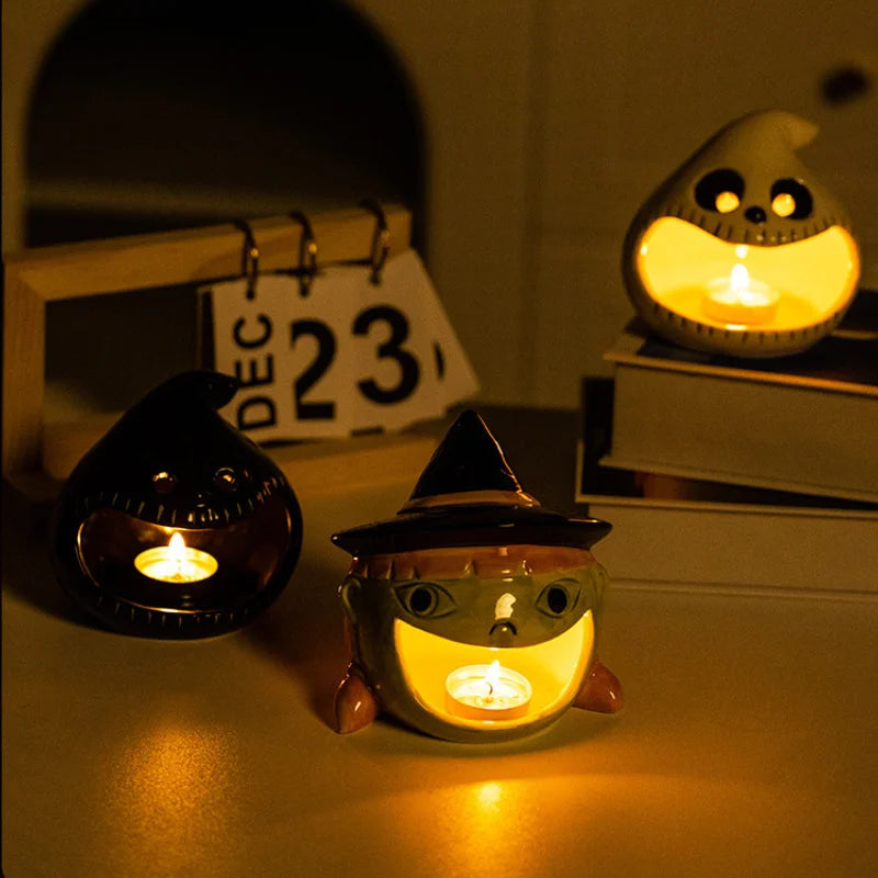 Pumpkin Lantern Halloween Funny Candlestick Ceramic Aromatherapy Candle Holder Halloween Home Party Atmosphere Desktop Decor