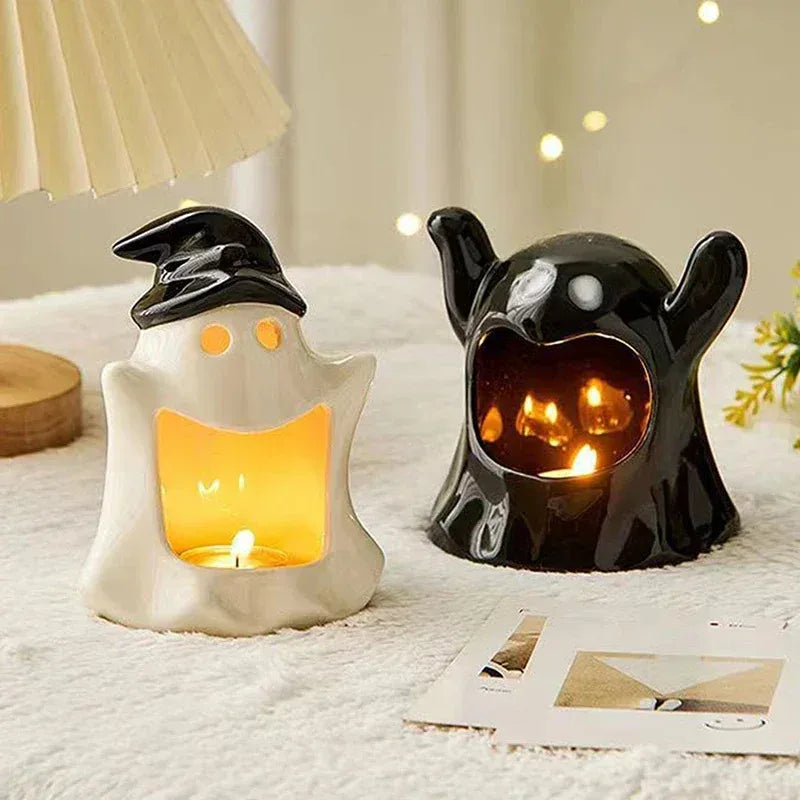 Small Cute Ghost Candle Holder, Handmade Ceramic Style, Ashtray Function, Halloween Decorations, Home Ornament