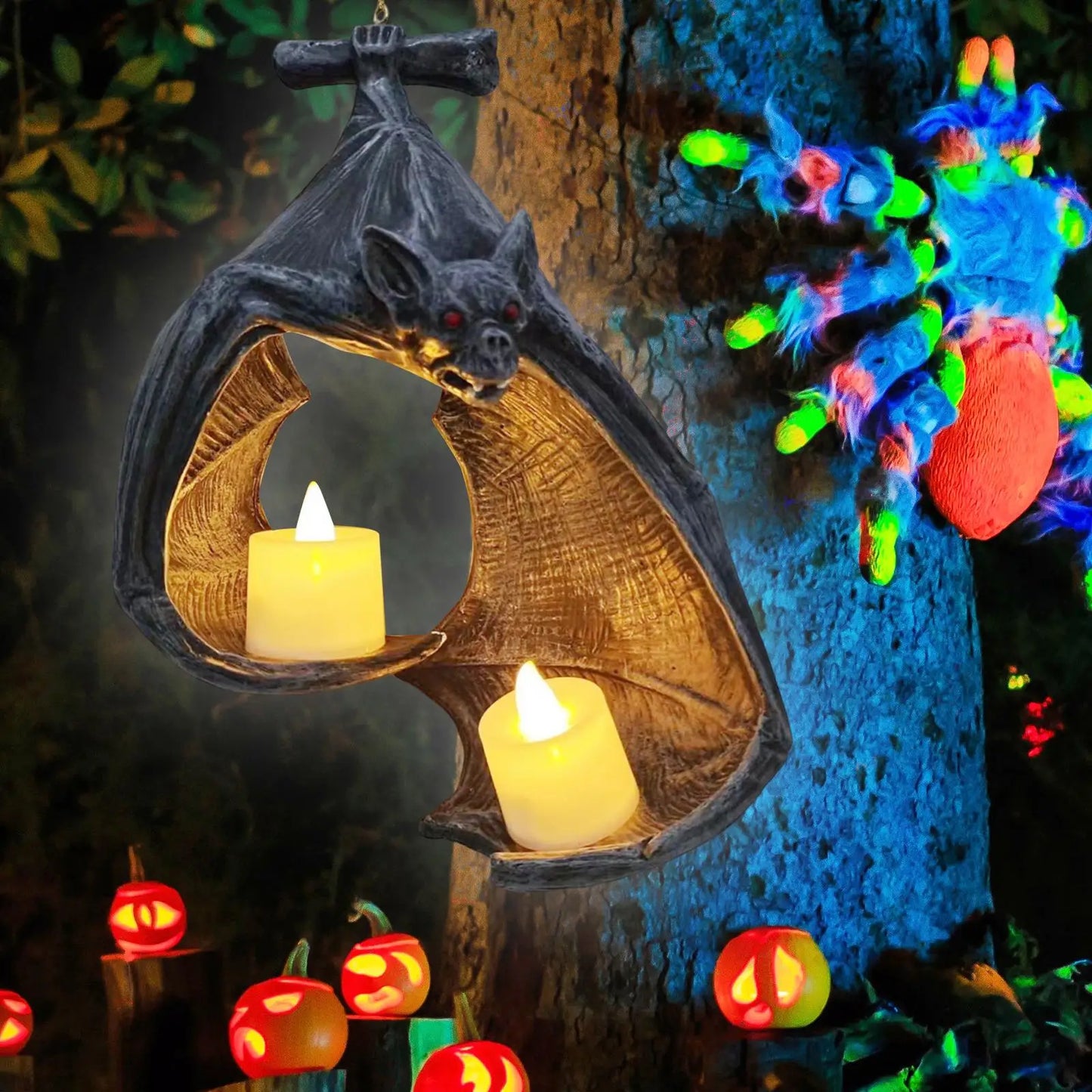 Bat Wall Tealight Holder Halloween Gothic Decorative Wall Sconce Candle Holder for Patio Bathroom Office Garden Living Room