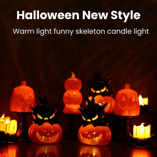 Easy to Set Up Halloween Decor Spooky Halloween Tabletop Decor Black Cat on Pumpkin Statue with Led Light Eyeball Candle Holder
