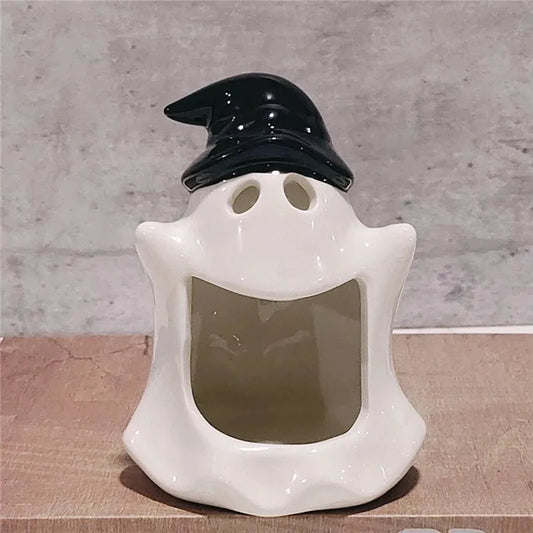 Small Cute Ghost Candle Holder, Handmade Ceramic Style, Ashtray Function, Halloween Decorations, Home Ornament