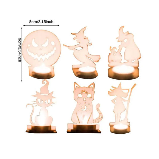 Halloween Skeleton Cat Tealight Candle Holder Shadow Caster Decorations Metal Desk Candlestick Holder Tabletop Decorative