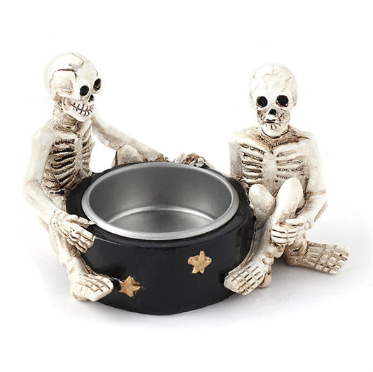 Halloween Decoration Indoor Candle Holder Resin Skeleton witch Candlestick Gothic Decorative Holder for Day of The Dead Skull
