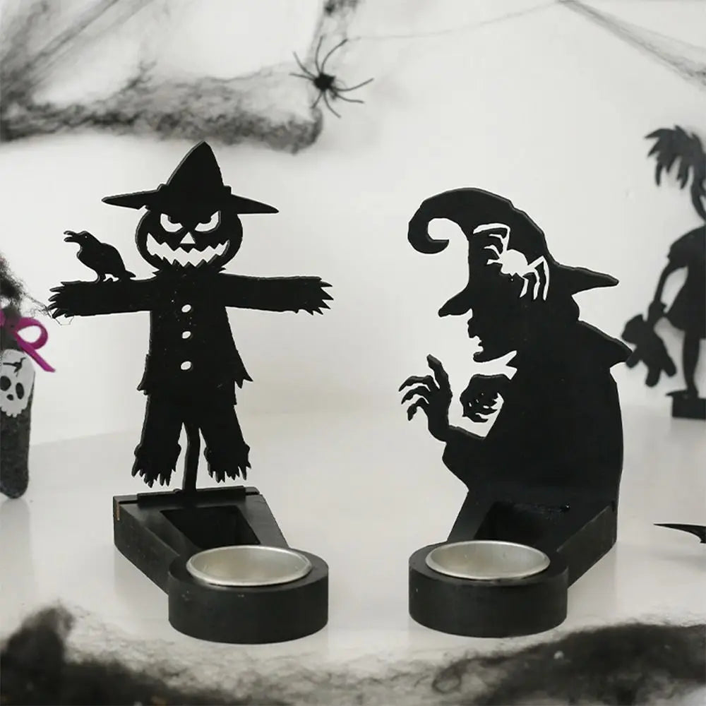 Black Halloween Candle Holder Multi-shape Iron Terror Shadow Projection Candlestick Party Supplies Halloween Decoration
