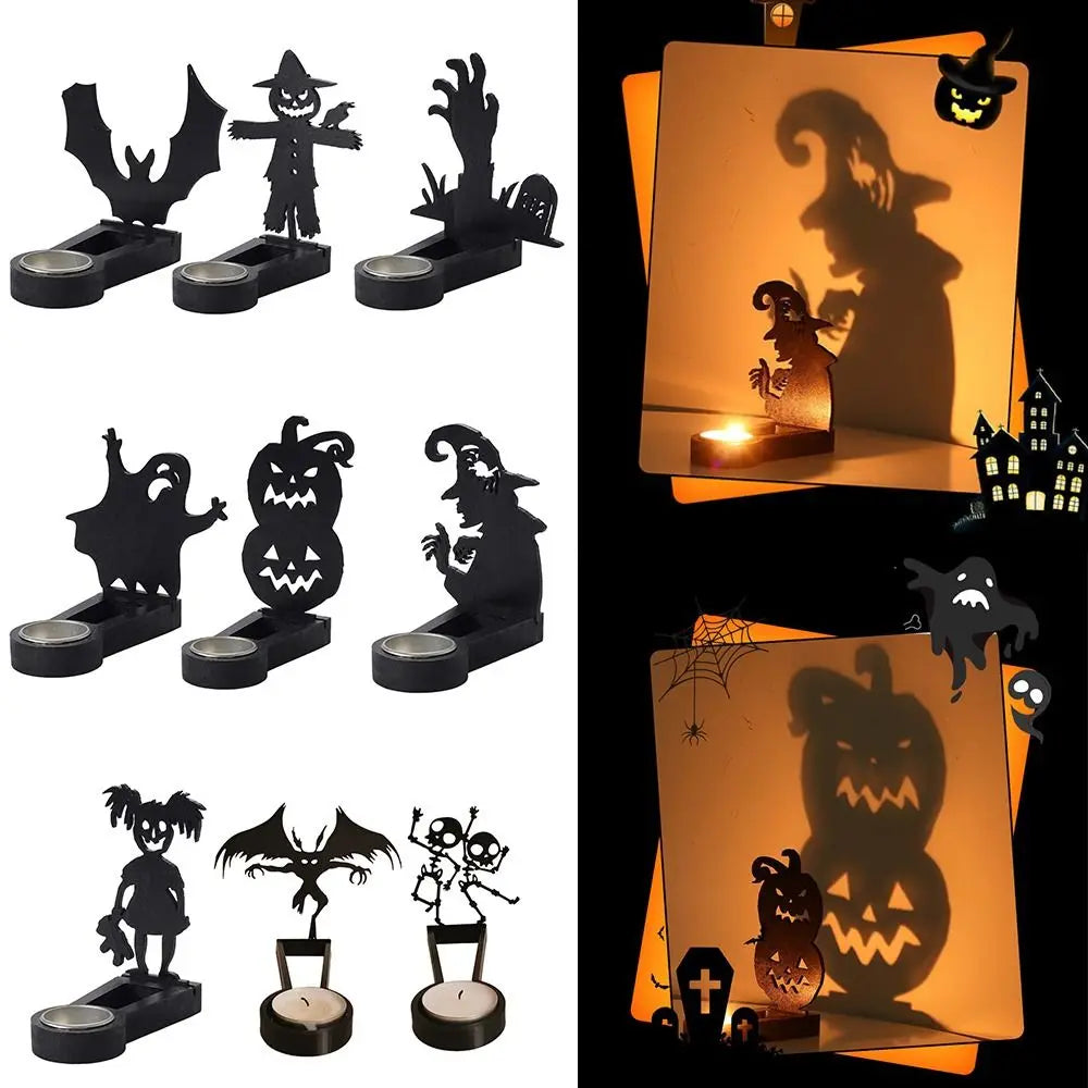 Black Halloween Candle Holder Multi-shape Iron Terror Shadow Projection Candlestick Party Supplies Halloween Decoration